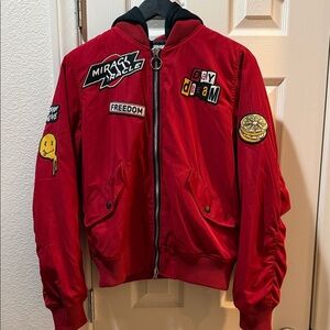 Women Red Patch Bomber Jacket – Size M